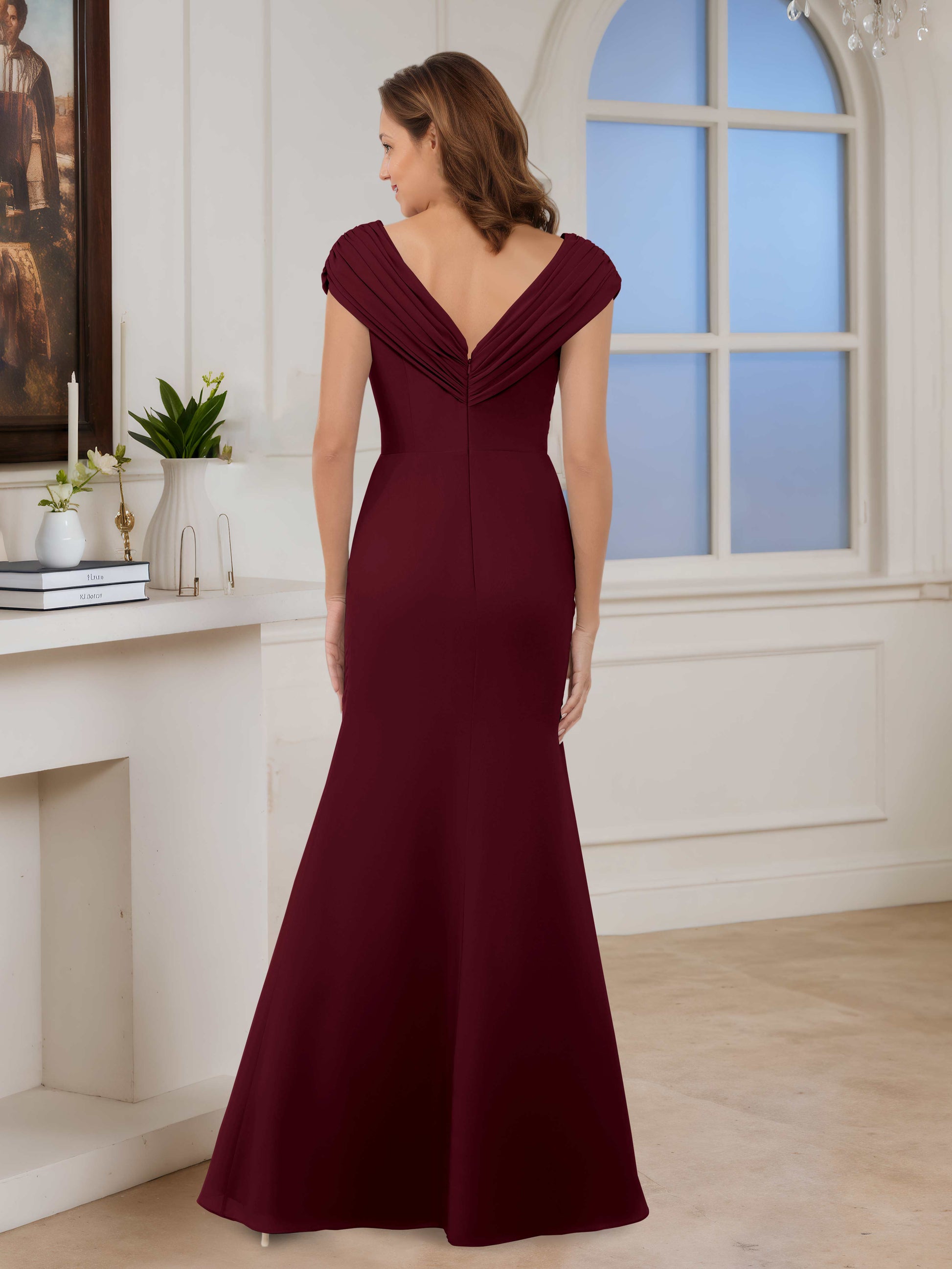 Brilena Sheath/Column V-neck Cap Sleeves Long Chiffon Mother of the Br – Cathnina