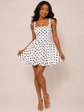 Briony A-Line Square Neck Sleeveless Polka Dot Mini Homecoming Dress