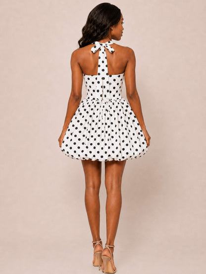 Briony A-Line Square Neck Sleeveless Polka Dot Mini Homecoming Dress