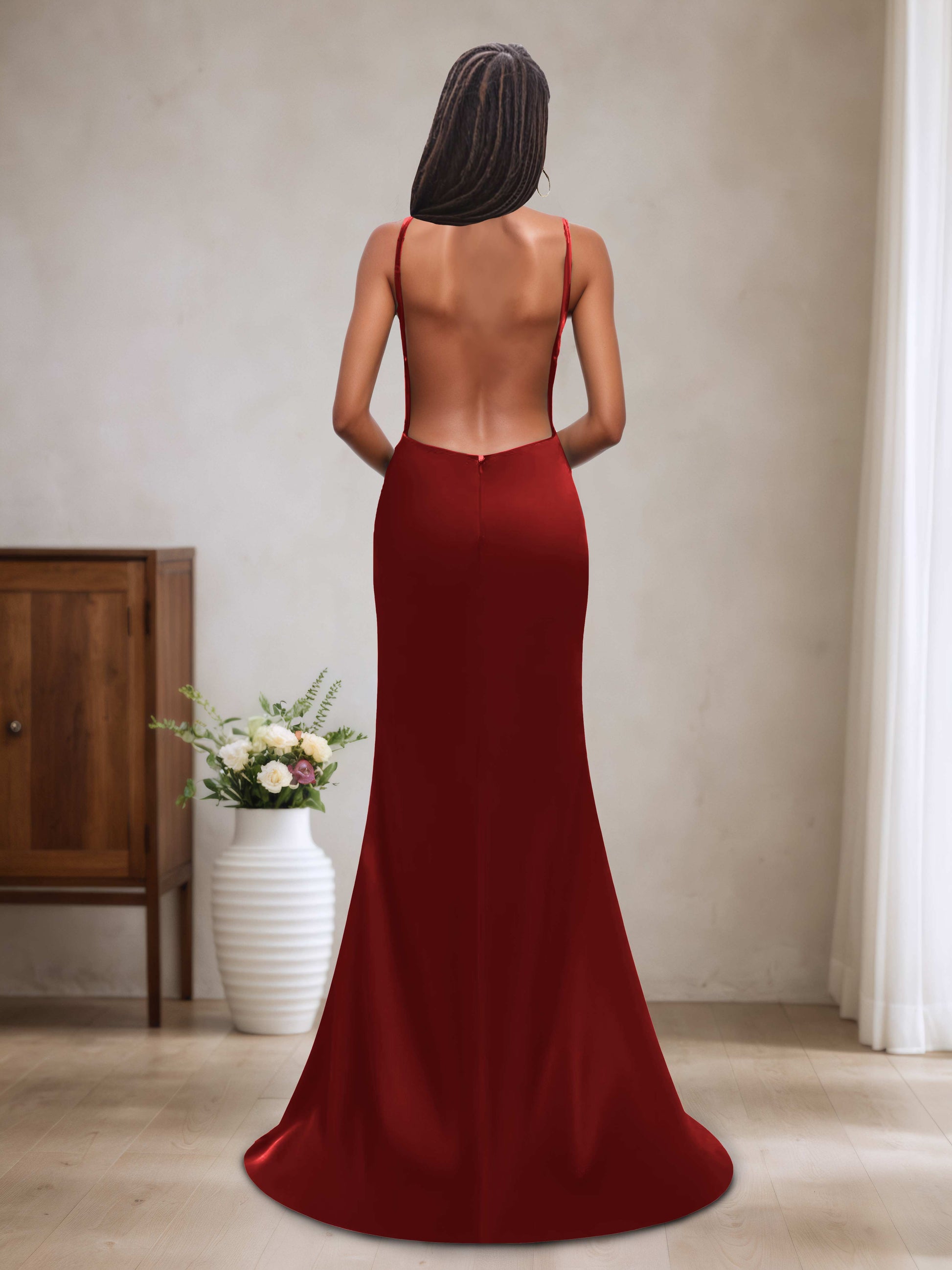 Caitlin Sexy Backless V-neck Bridesmaid Dresses with Side Slit Cathnina Caitlin Sexy Backless V-neck Bridesmaid Dresses with Side Slit Cathnina