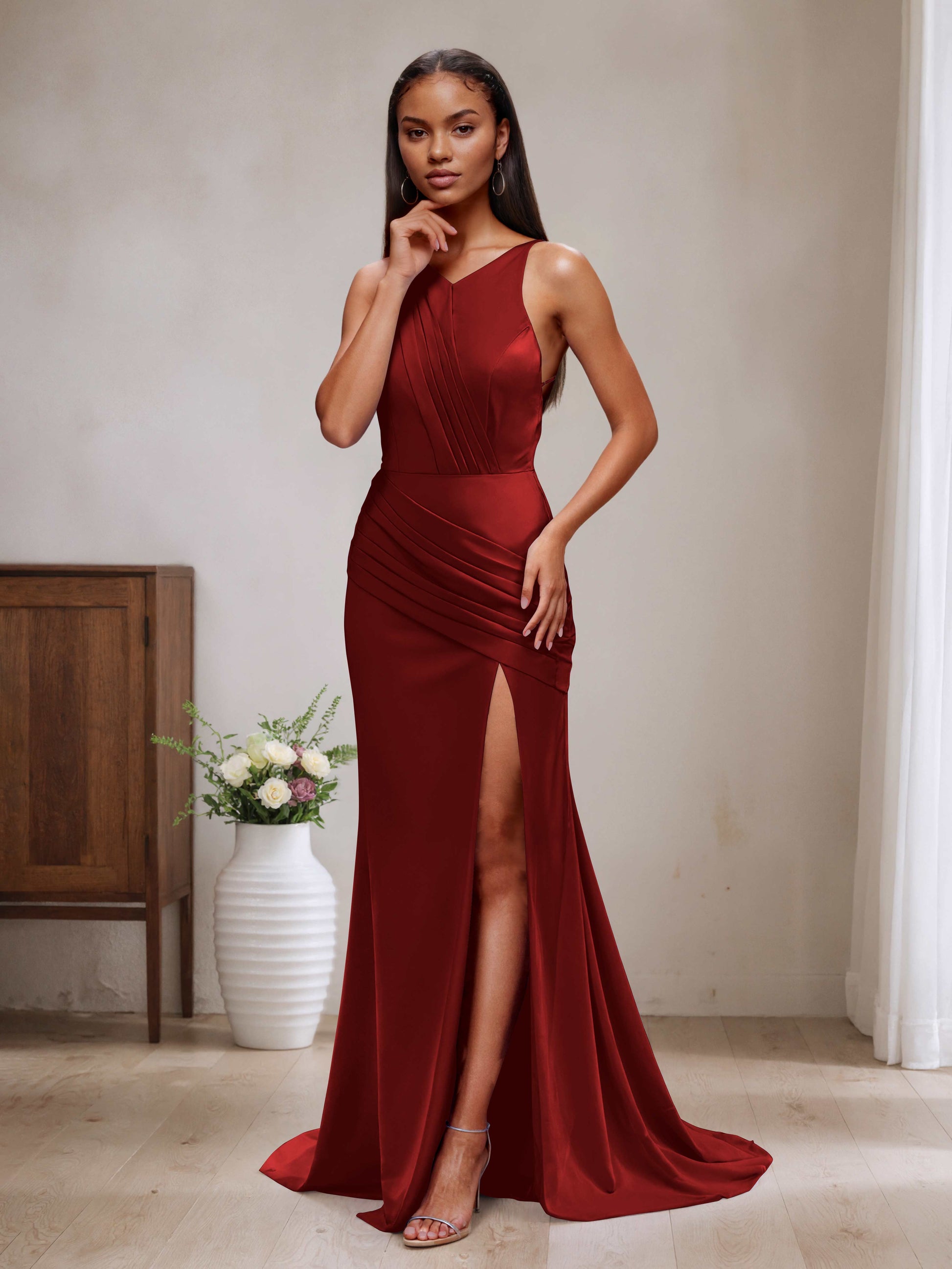 bridesmaid dresses sexy Cheap Modest Blush Side Split Spaghetti Straps Simple SposaBridal Premium custom quality Caitlin Sexy Backless V-neck Bridesmaid