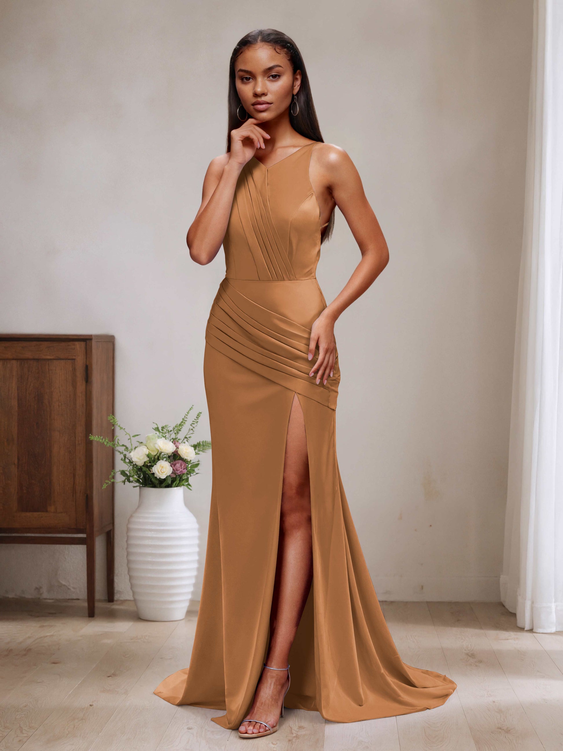 Caitlin Sexy Backless V-neck Bridesmaid Dresses with Side Slit Cathnina Caitlin Sexy Backless V-neck Bridesmaid Dresses with Side Slit Cathnina
