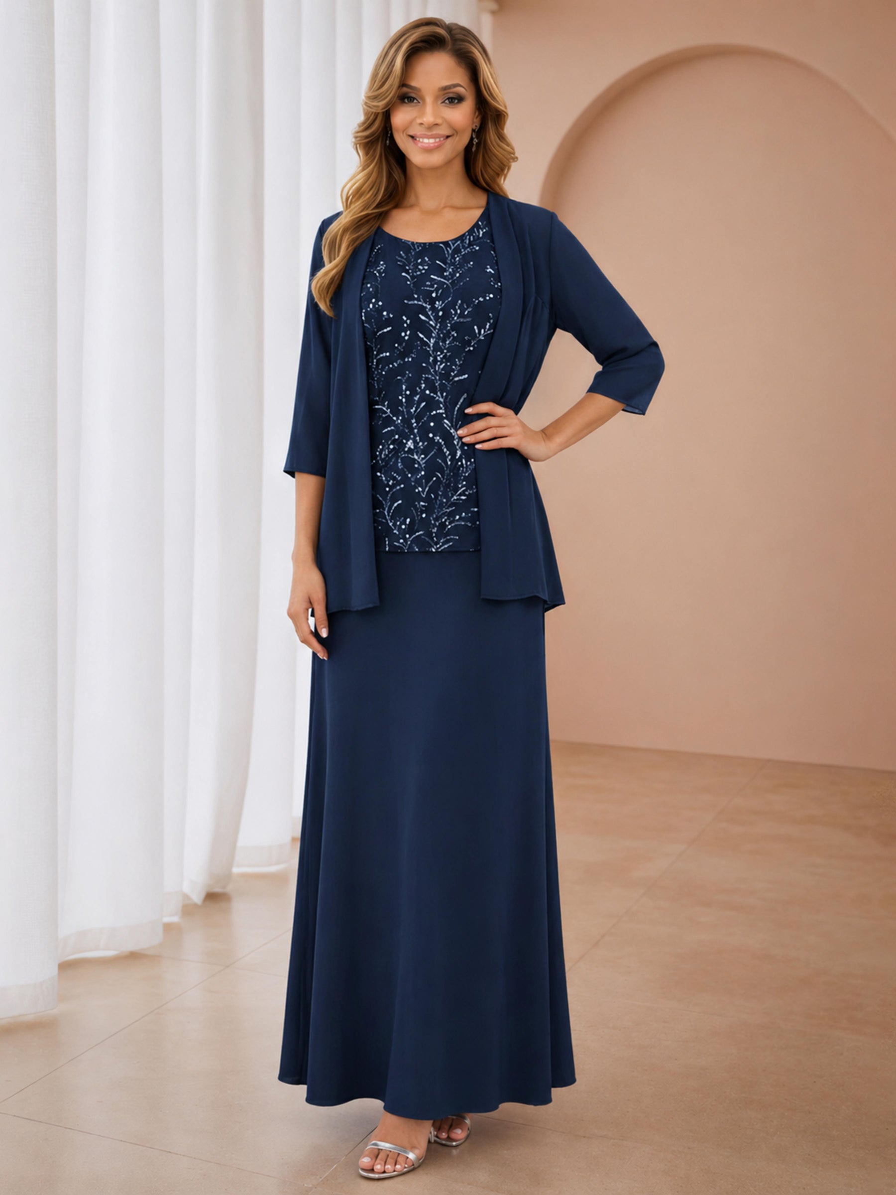 Calora Delicate Three Pieces Sequins Chiffon Mother of the Bride Pantsuit