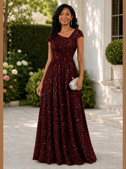 Camila Sparkly A-Line Cap Sleeves Sequin Mother of the Bride Dresses with Sequins