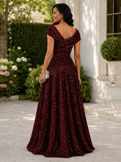 Camila Sparkly A-Line Cap Sleeves Sequin Mother of the Bride Dresses with Sequins