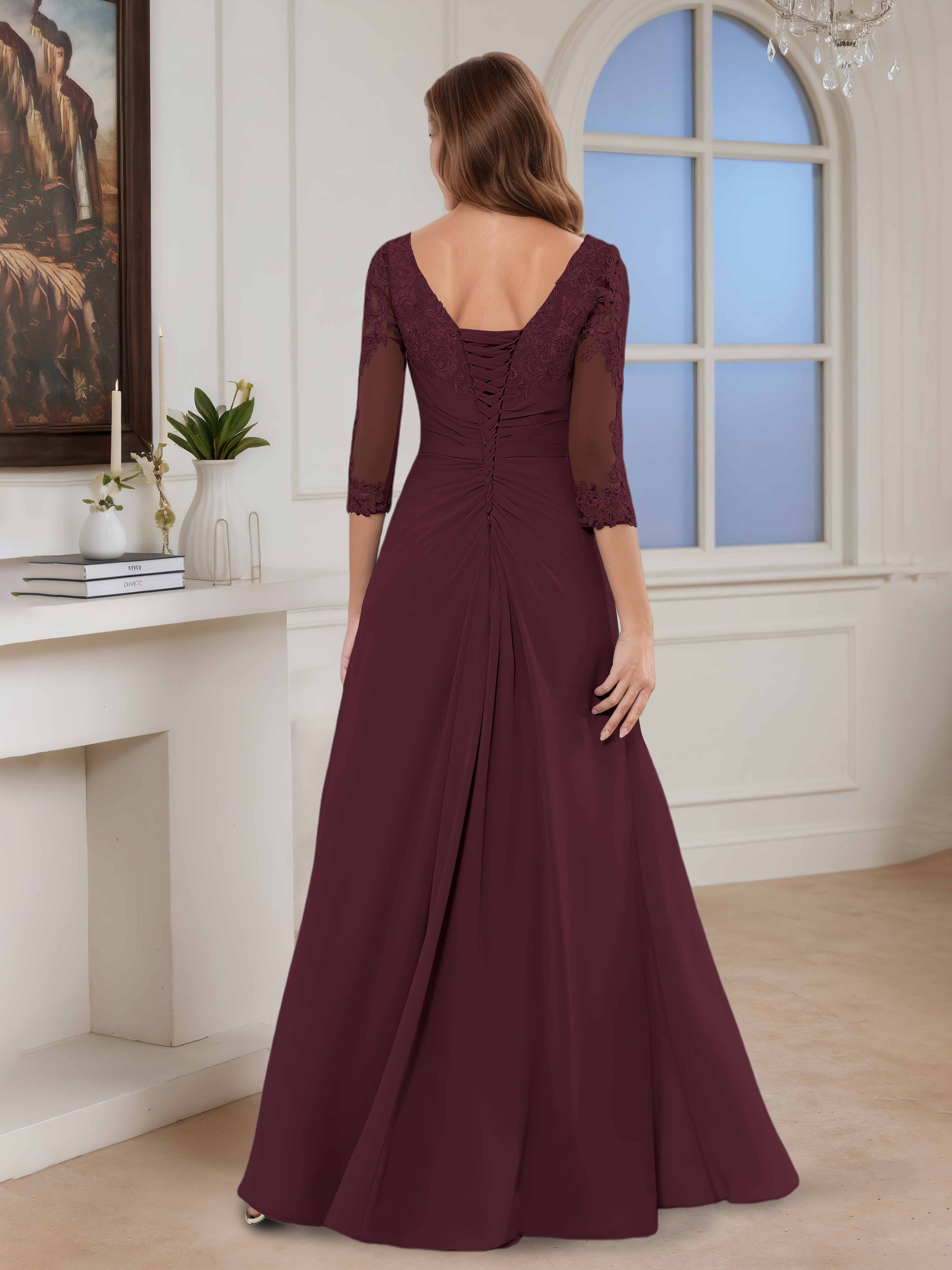 Camira Modest A-Line Scoop Ruched Lace Appliqued Long Mother of the Br Cathnina Camira Modest A-Line Scoop Ruched Lace Appliqued Long Mother of the Br Cathnina