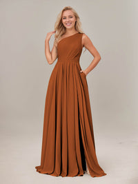 Celandine Clean-lined One Shoulder Floor Length Chiffon Bridesmaid Dresses
