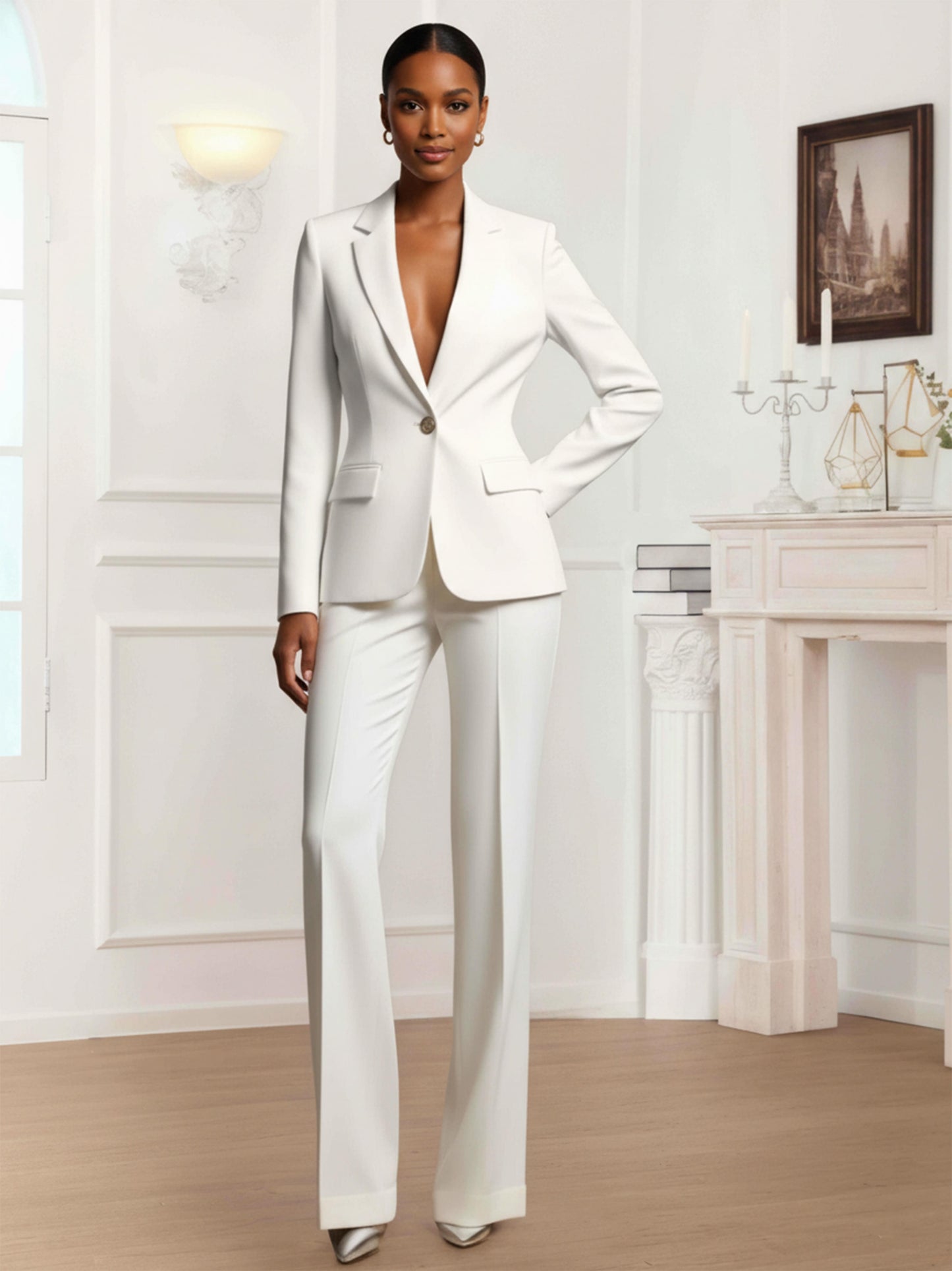Charming One Button Women's 2 Pieces Slim Fit Business Pantsuit Set