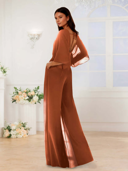 Charming V Neck Ruched Chiffon Jumpsuits For Bridesmaids