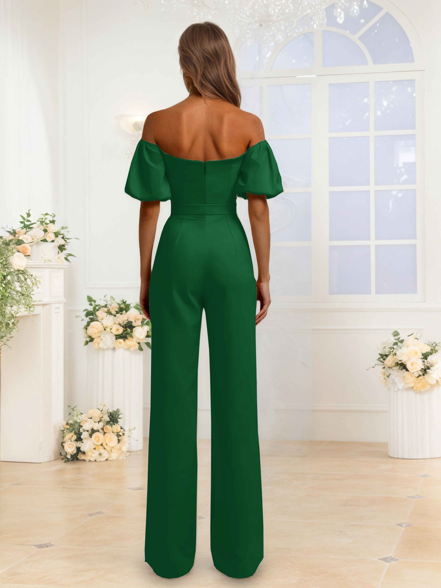 Chic Off the Shoulder Chiffon Jumpsuits For Bridesmaids With Pockets