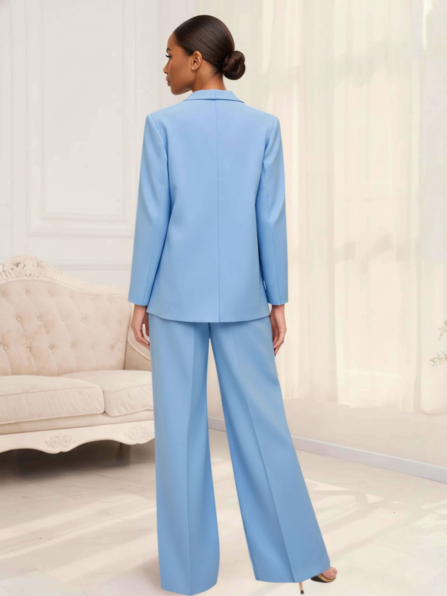 Chic Peak Lapel Women's 2 Pieces Casual Pantsuit Set