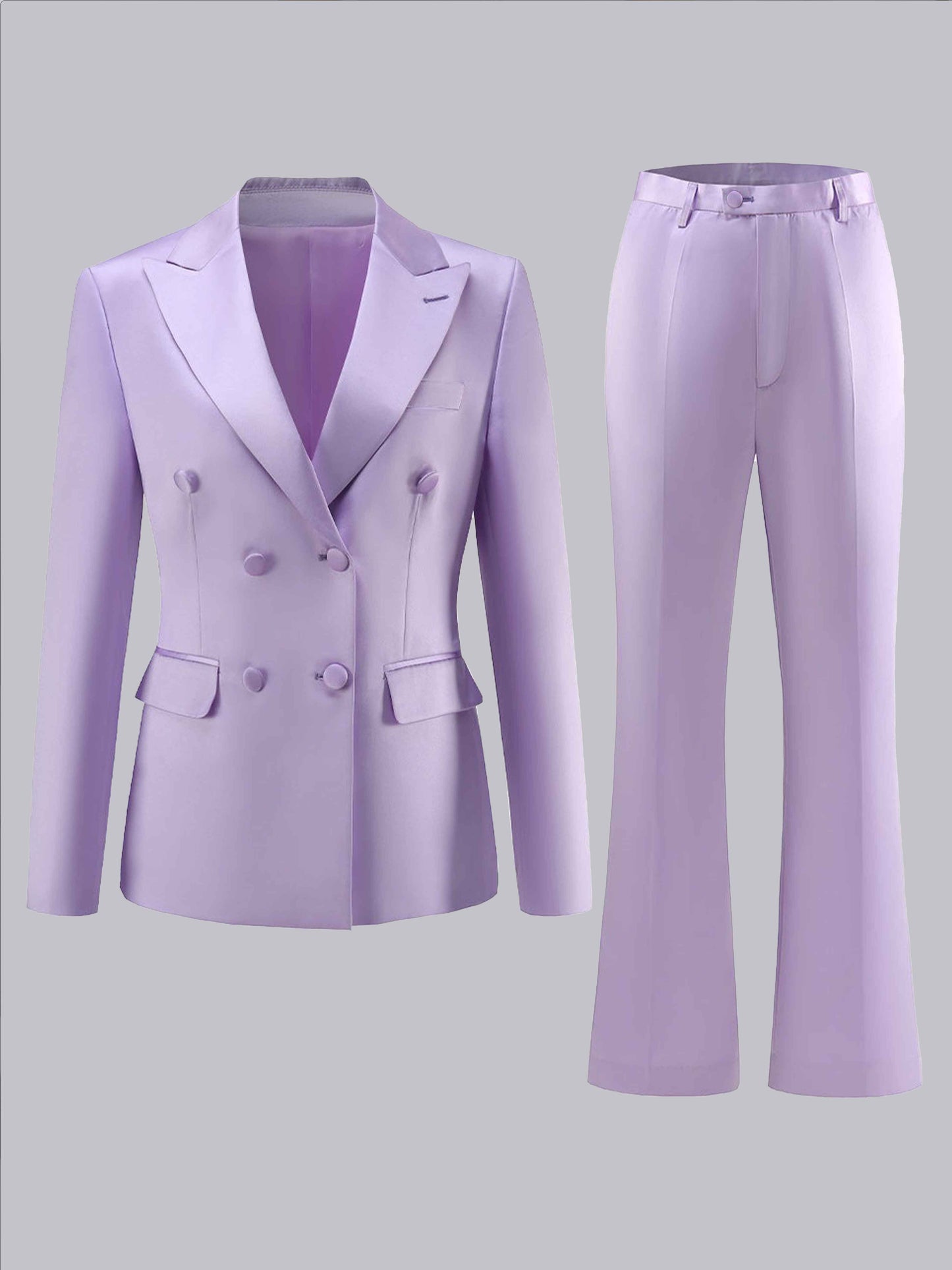 Chic Satin Double Breasted Women's Pantsuit Set For Wedding