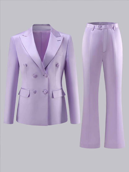 Chic Satin Double Breasted Women's Pantsuit Set For Wedding