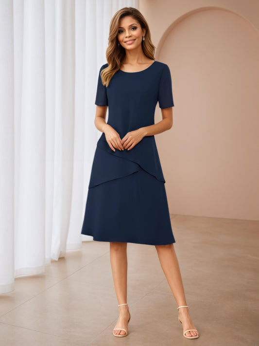 Clarina Trendy Scoop Chiffon Knee Length Mother of The Bride Dresses