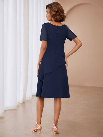 Clarina Trendy Scoop Chiffon Knee Length Mother of The Bride Dresses