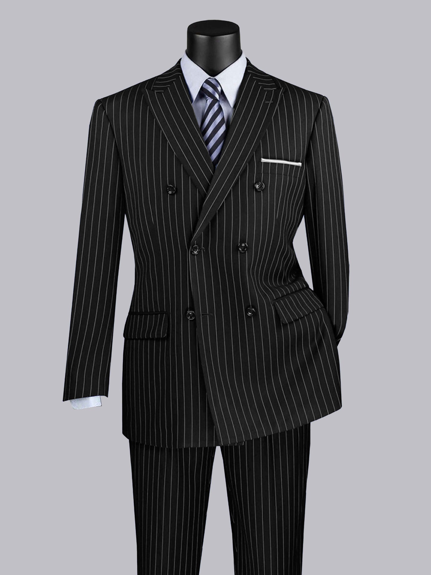 Classic 2 Pieces Men's Peak Lapel Double Breasted Vertical Stripe Suit For Prom & Business