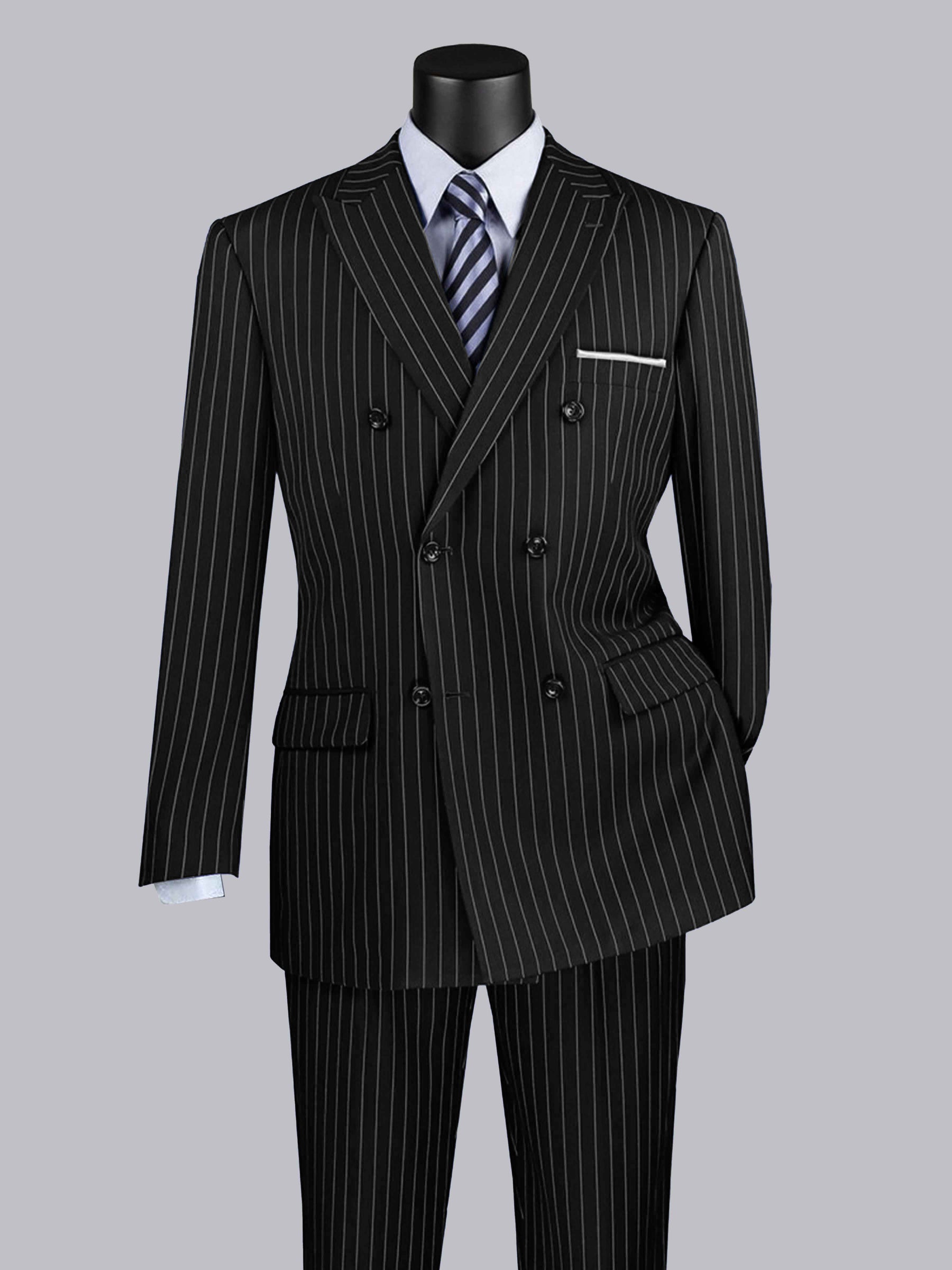 Classic 2 Pieces Men's Peak Lapel Double Breasted Vertical Stripe Suit For Prom & Business