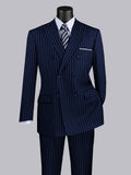 Classic 2 Pieces Men's Peak Lapel Double Breasted Vertical Stripe Suit For Prom & Business