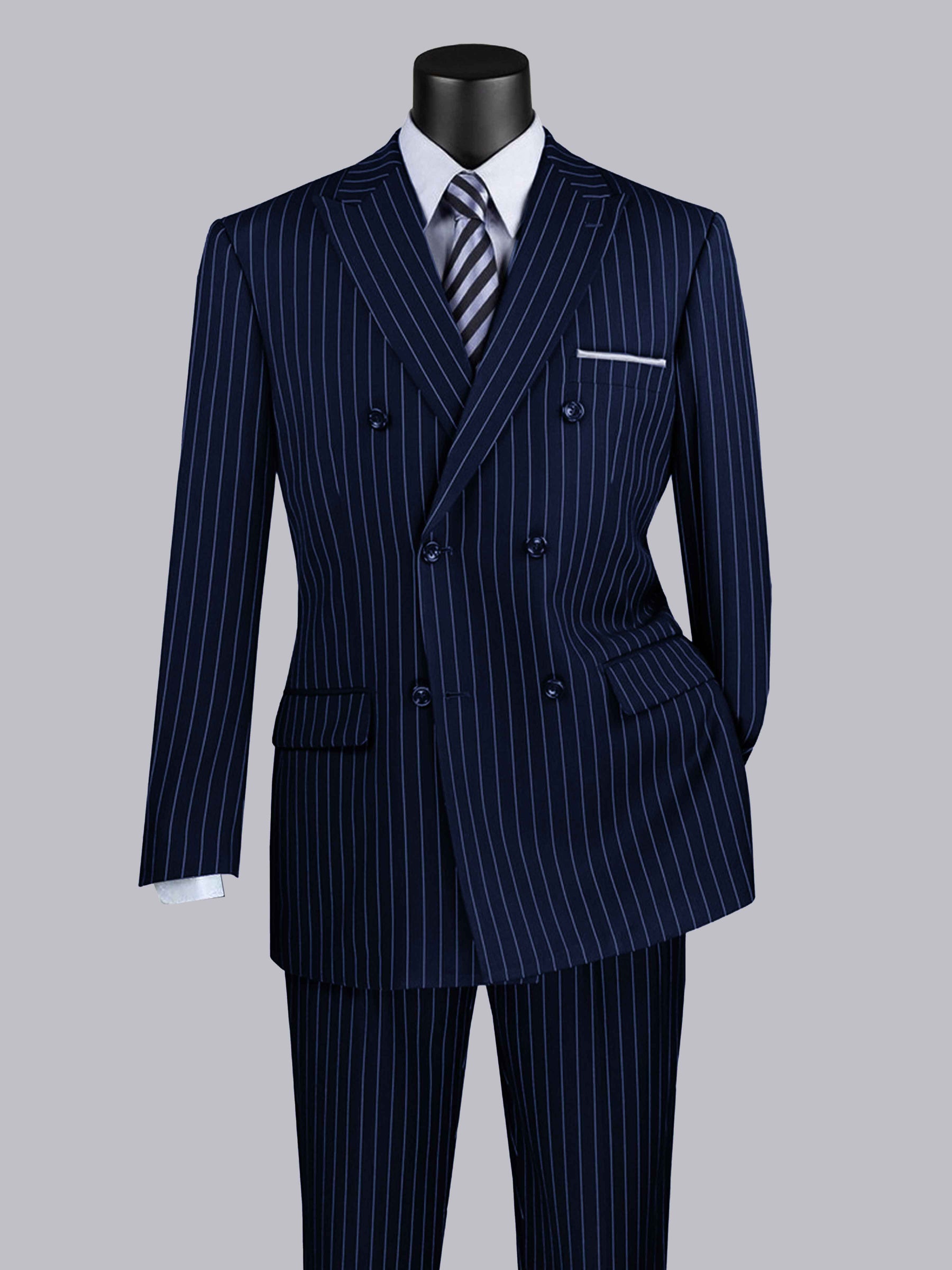 Classic 2 Pieces Men's Peak Lapel Double Breasted Vertical Stripe Suit For Prom & Business