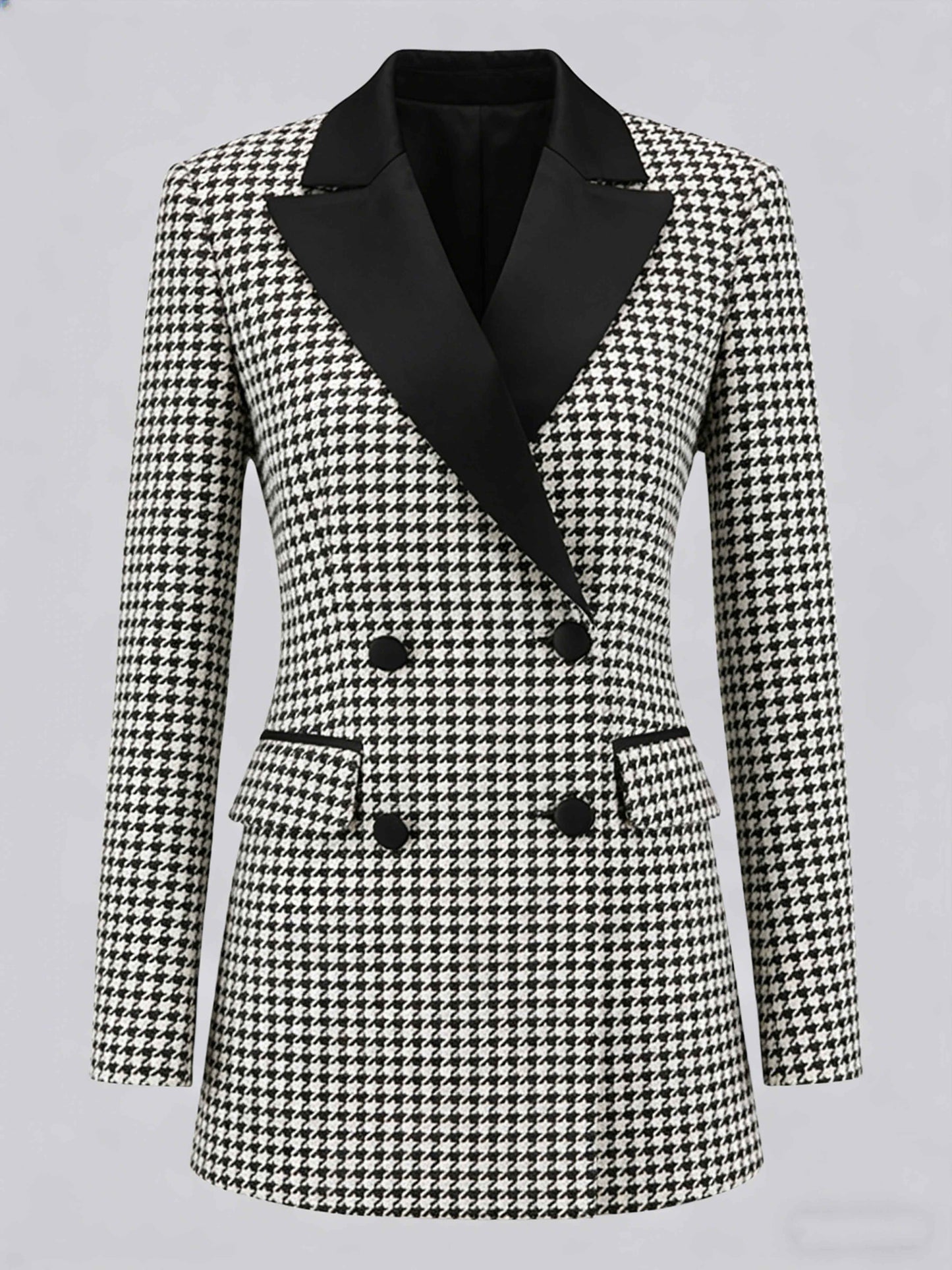 Classic Double Breasted Women's Houndstooth Suit Jacket