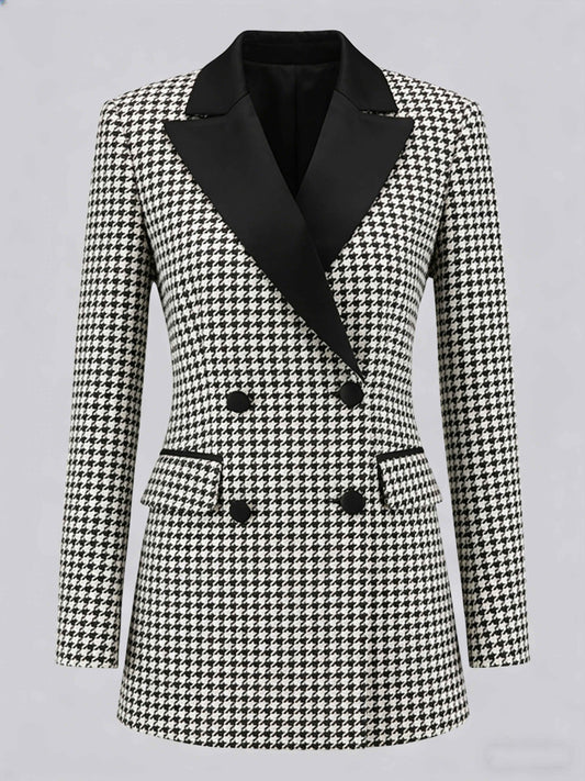 Classic Double Breasted Women's Houndstooth Suit Jacket