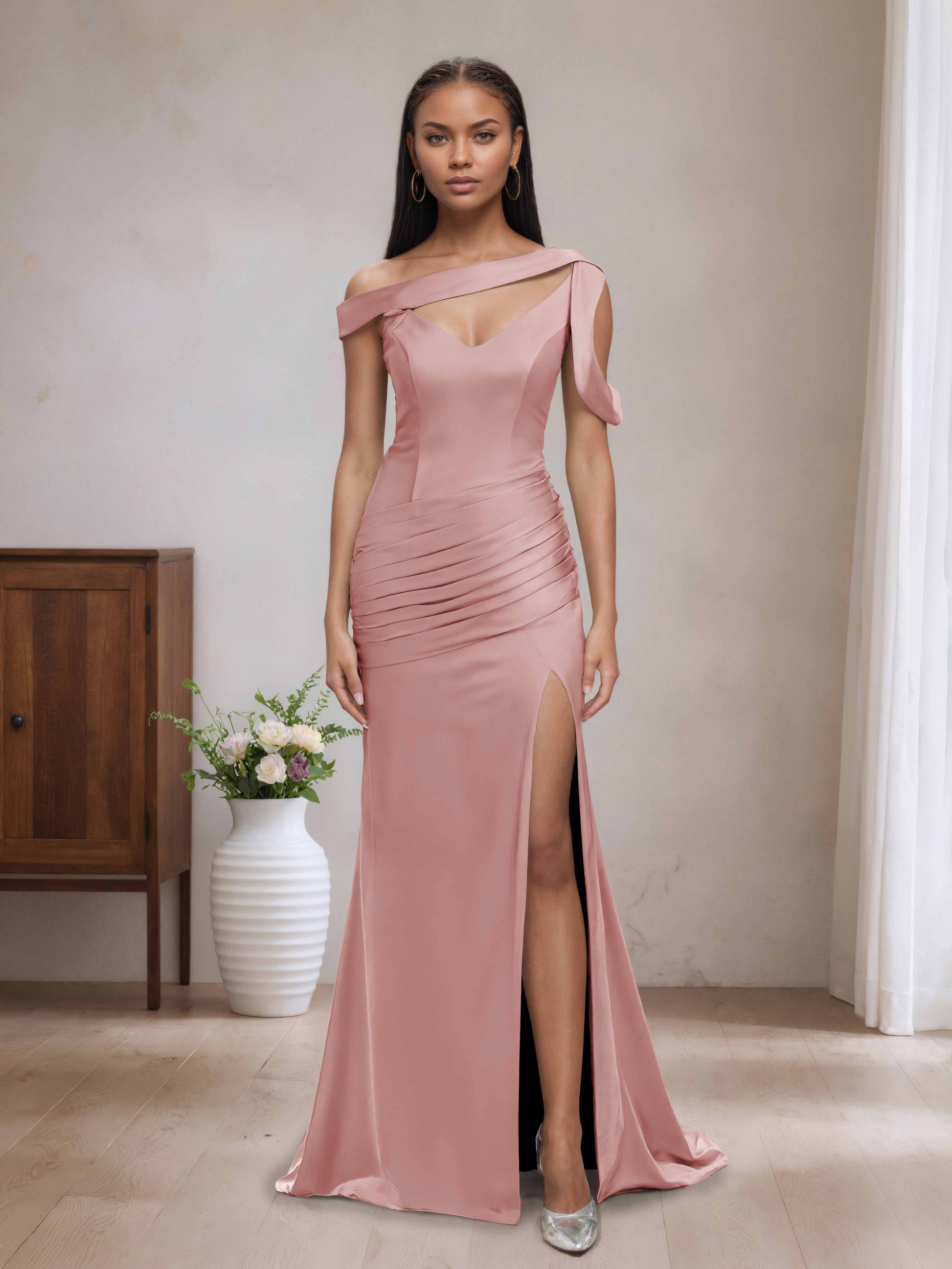 Darlene Unique V-neck Mermaid Bridesmaid Dresses with Slit – Cathnina
