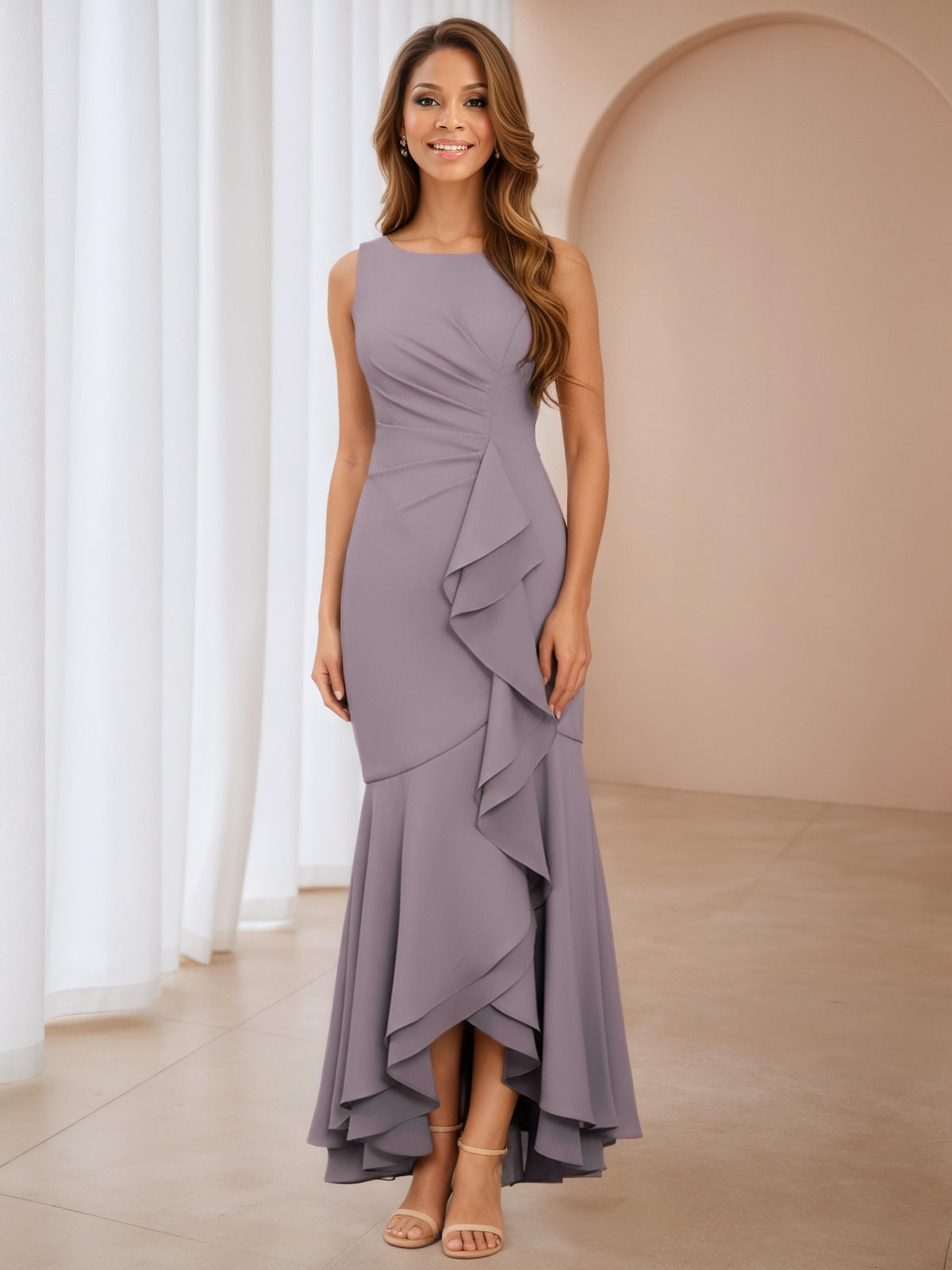 Davina Modest Sheath/Column Scoop Asymmetrical Mother of the Bride & Groom Dresses