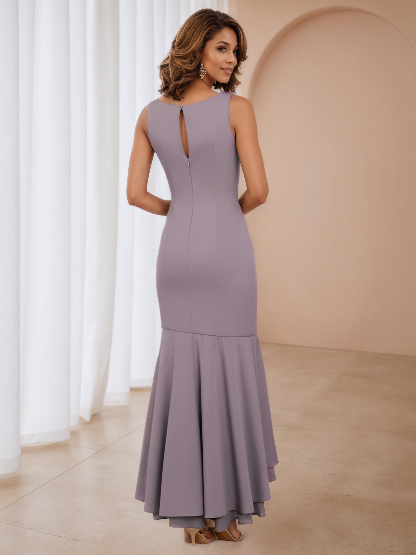 Davina Modest Sheath/Column Scoop Asymmetrical Mother of the Bride & Groom Dresses
