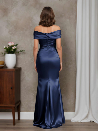 Delana Sexy Mermaid Off The Shoulder Sleeveless Satin Mother of the Bride Dresses