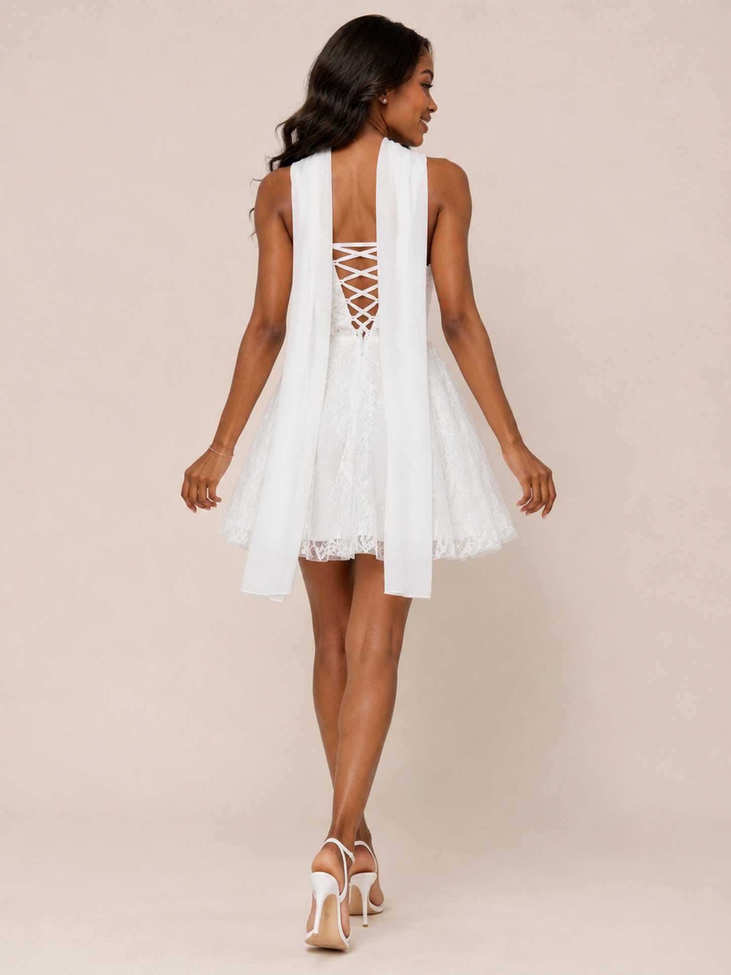 Delilah A-Line Sleeveless Mini Homecoming Dresses with Neck Scarf