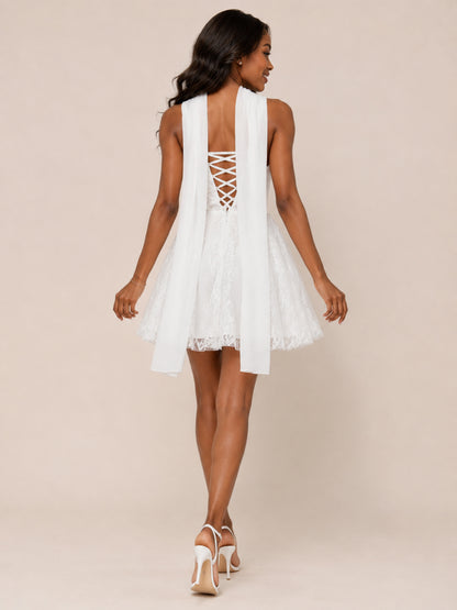 Delilah A-Line Sleeveless Mini Homecoming Dresses with Neck Scarf