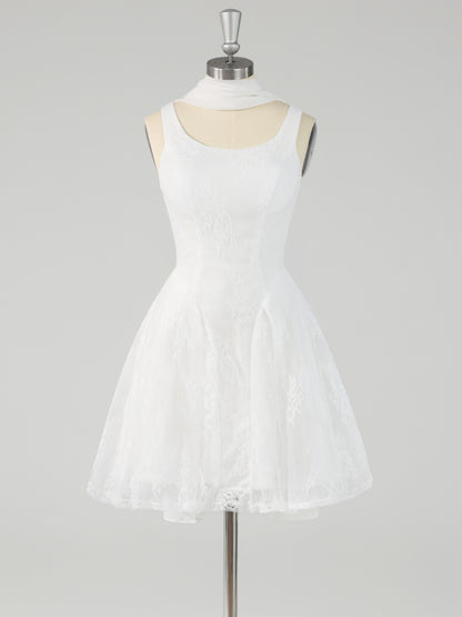 Delilah A-Line Sleeveless Mini Homecoming Dresses with Neck Scarf