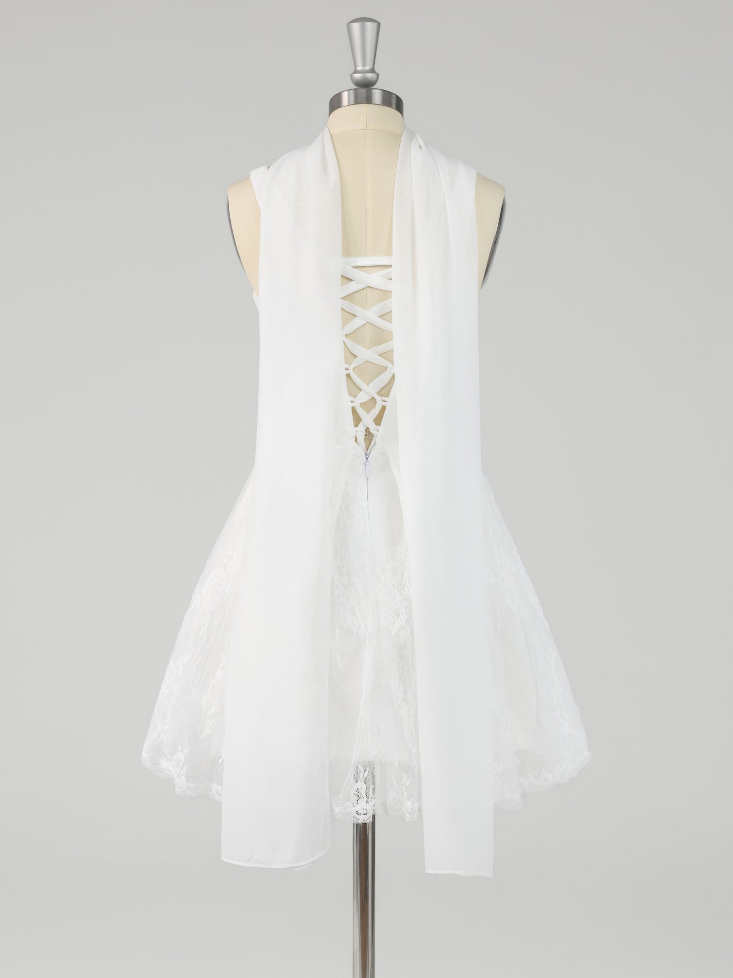 Delilah A-Line Sleeveless Mini Homecoming Dresses with Neck Scarf