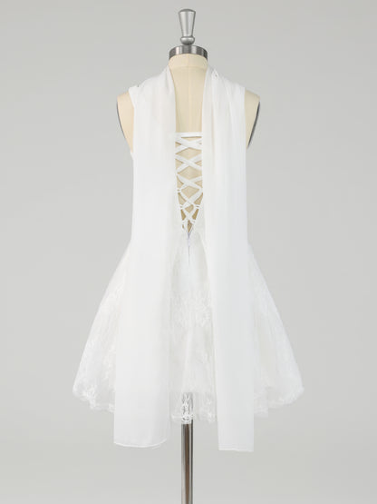 Delilah A-Line Sleeveless Mini Homecoming Dresses with Neck Scarf