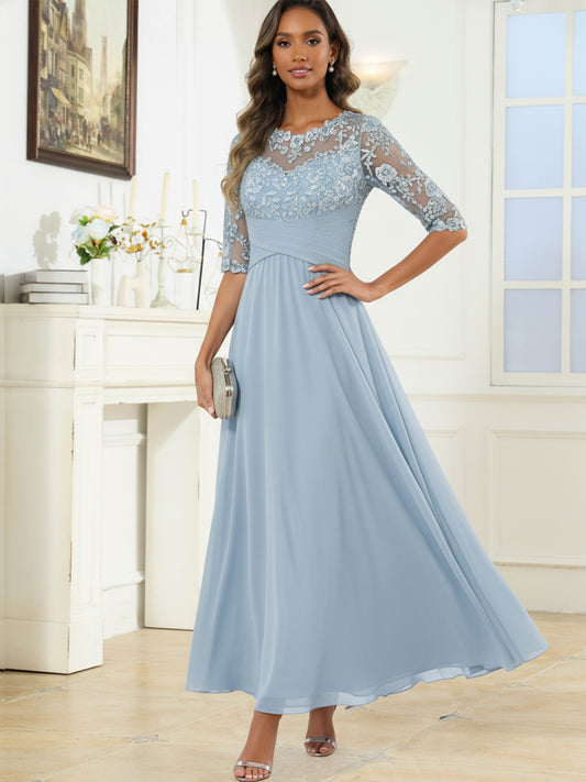 Deliora Graceful Illusion Half Sleeves Lace Chiffon Mother of the Bride Dresses