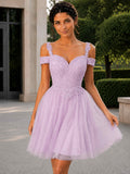 Delsa Off-the-Shoulder Lace A-Line Mini Homecoming Dress