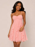 Delyra Spaghetti Straps Sweetheart Short Homecoming Dress with Ruched Ruffle Details