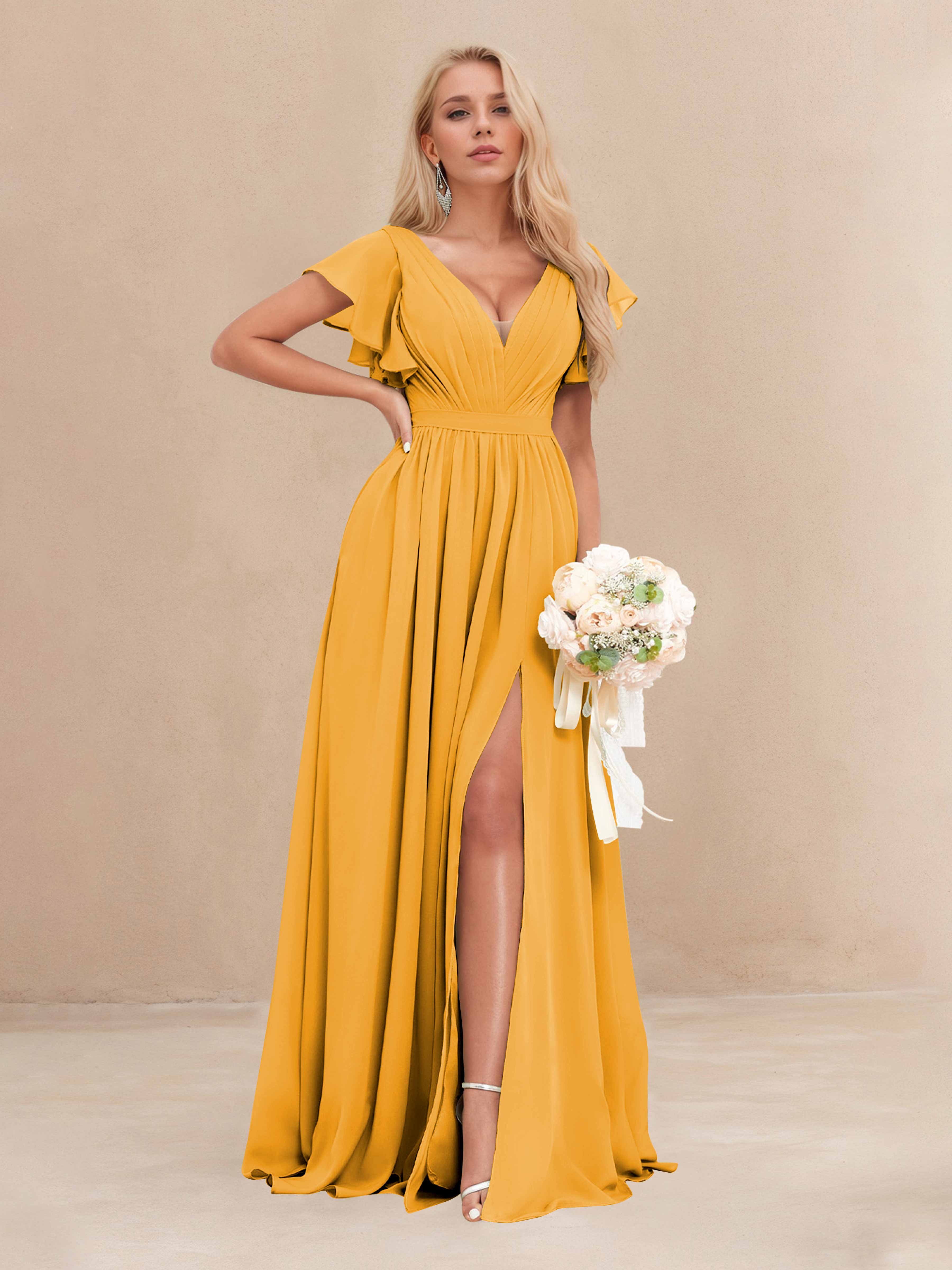 bridesmaid dresses mustard yellow Off-shoulder Mustard Yellow Ruffle Mermaid Long Bridesmaid Dress, BD31 AlineBridal
