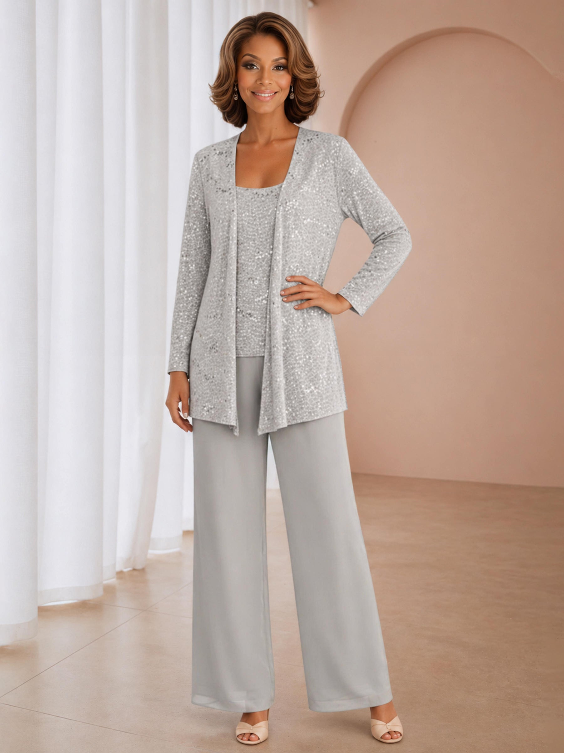 Diana Modest Scoop Neck 3-Piece Mother of the Bride Pantsuit with Jacket