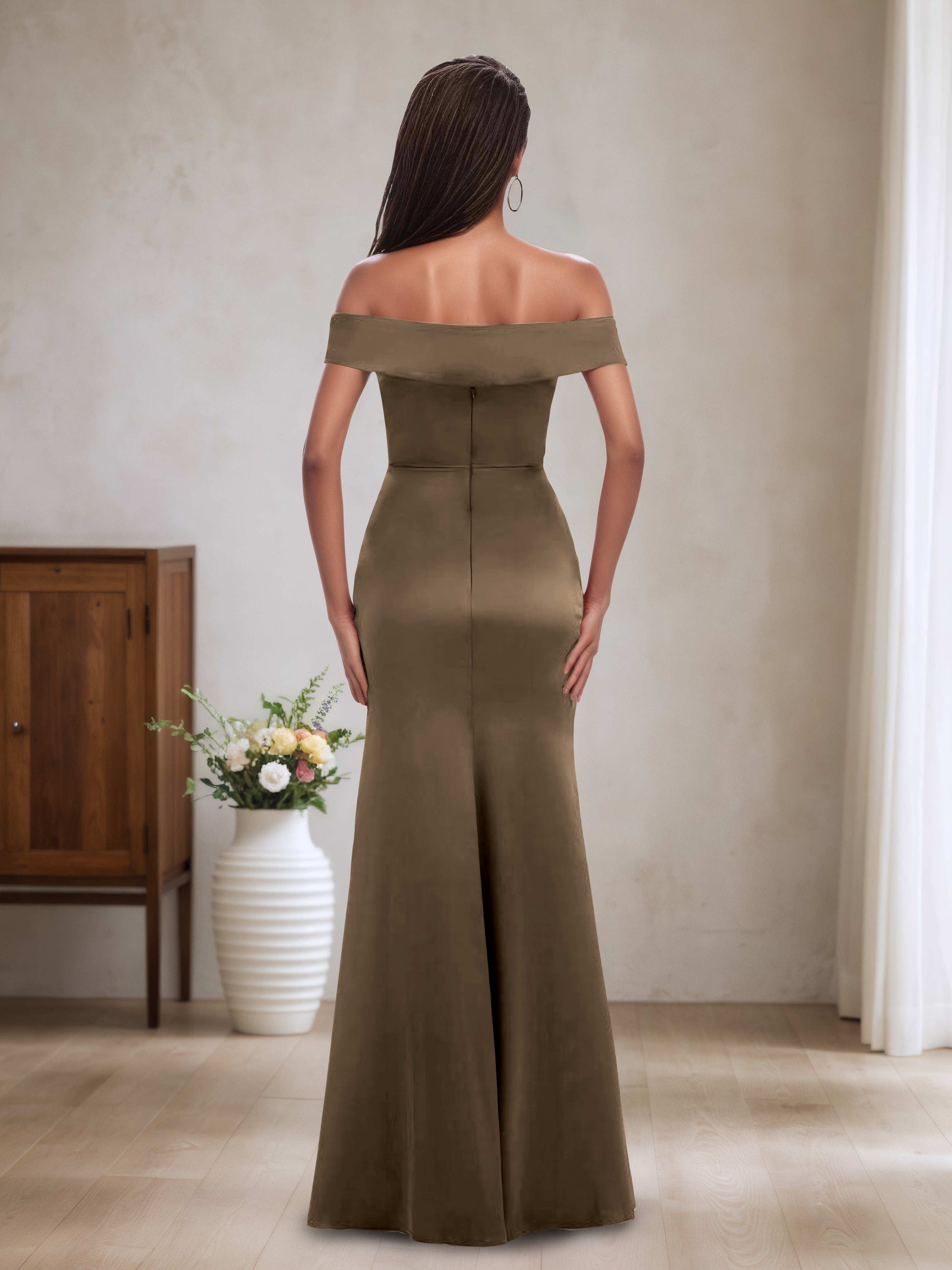 Dianthe Trendy Off-the-Shoulder Sheath Bridesmaid Dresses – Cathnina