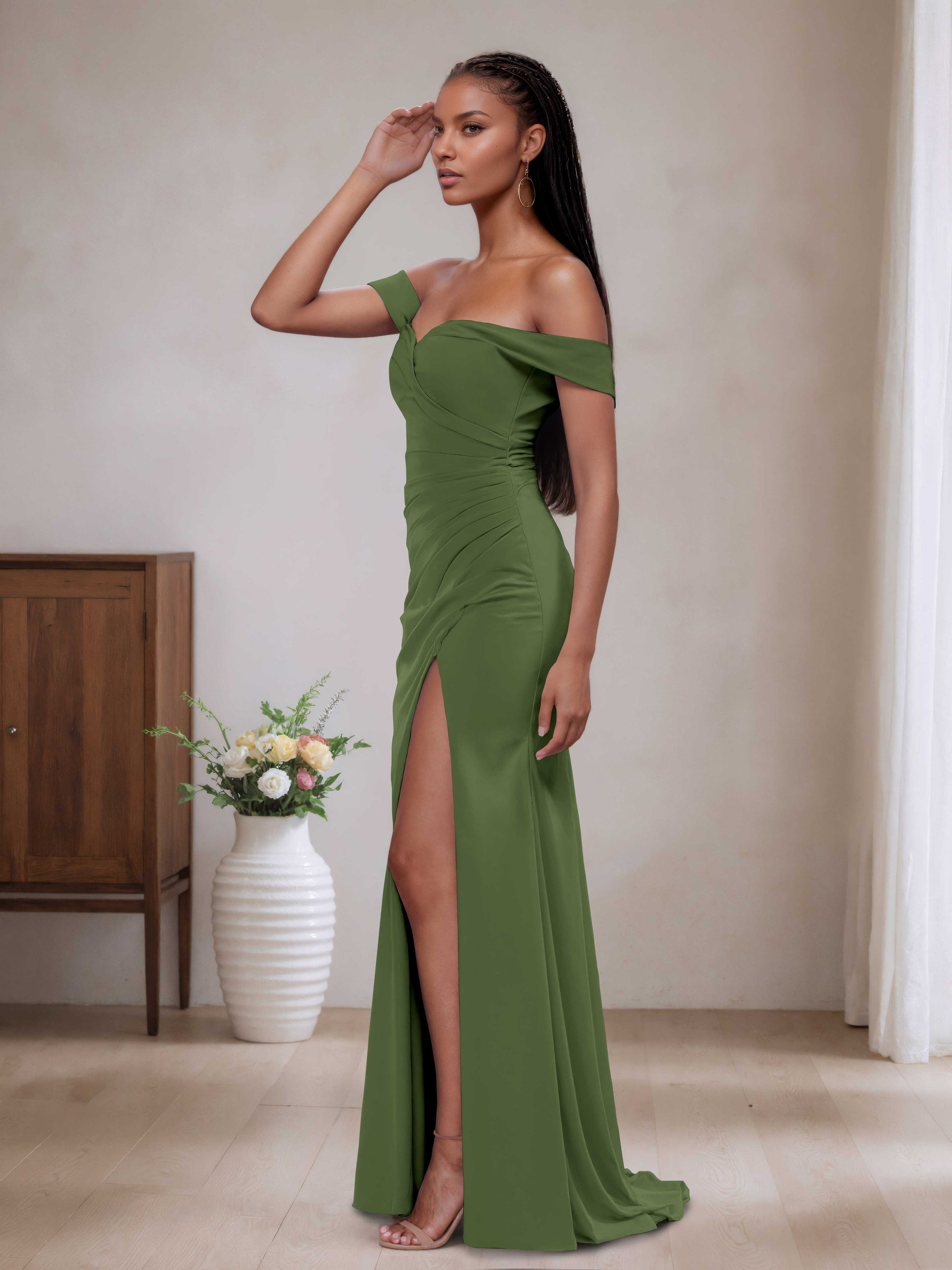 Dianthe Trendy Off-the-Shoulder Sheath Bridesmaid Dresses – Cathnina