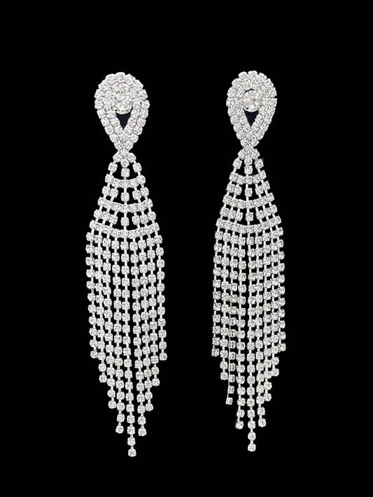 Vintage Style Rhinestone Long Tassel Earrings