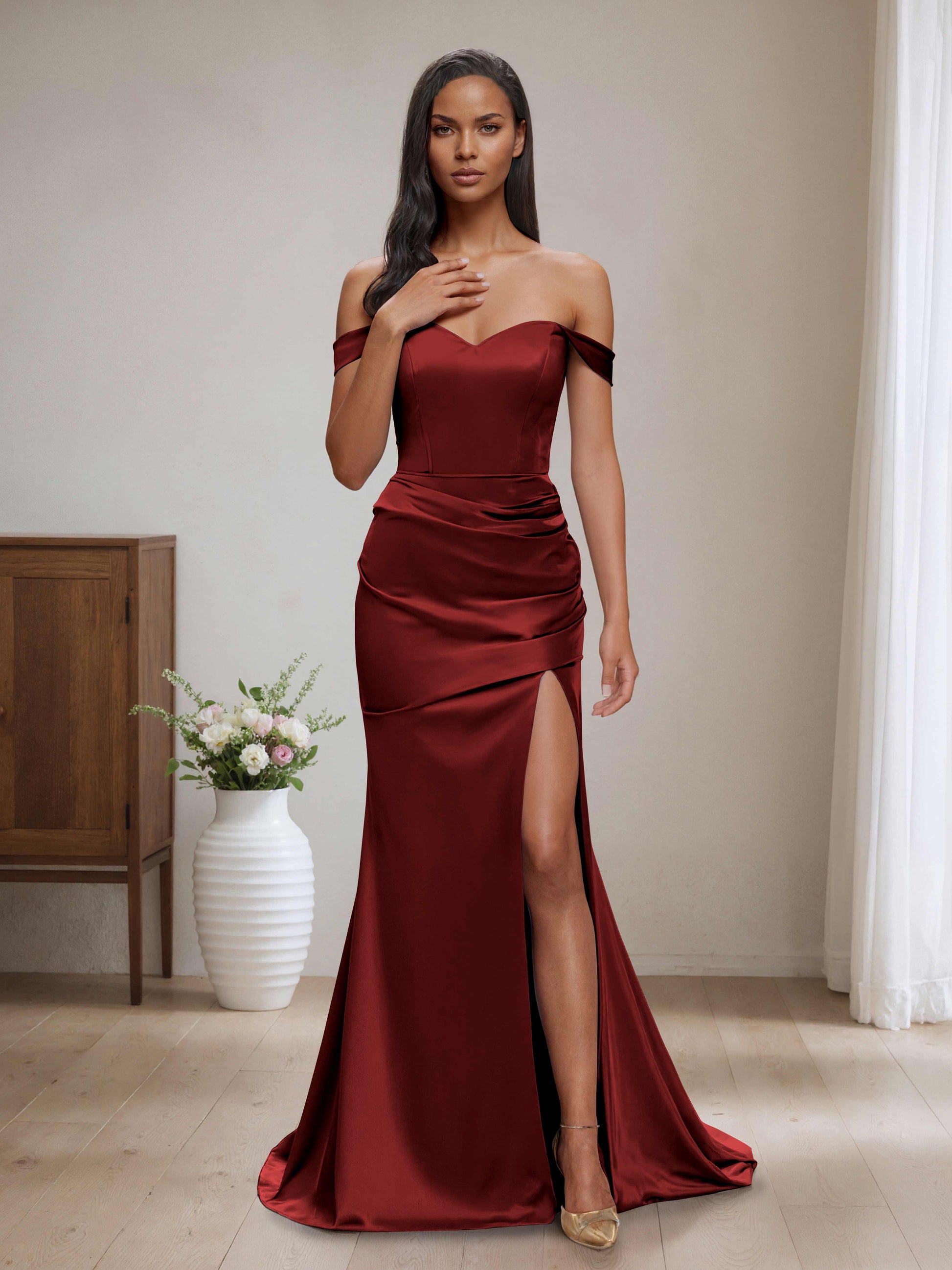 Elaine Sexy Off-the-Shoulder Long Satin Bridesmaid Dresses Cathnina Elaine Sexy Off-the-Shoulder Long Satin Bridesmaid Dresses Cathnina