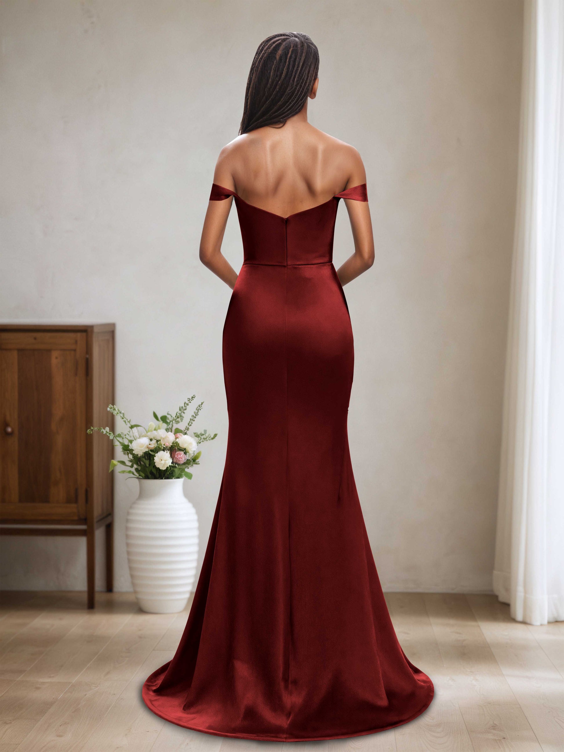 Elaine Sexy Off-the-Shoulder Long Satin Bridesmaid Dresses Cathnina Elaine Sexy Off-the-Shoulder Long Satin Bridesmaid Dresses Cathnina