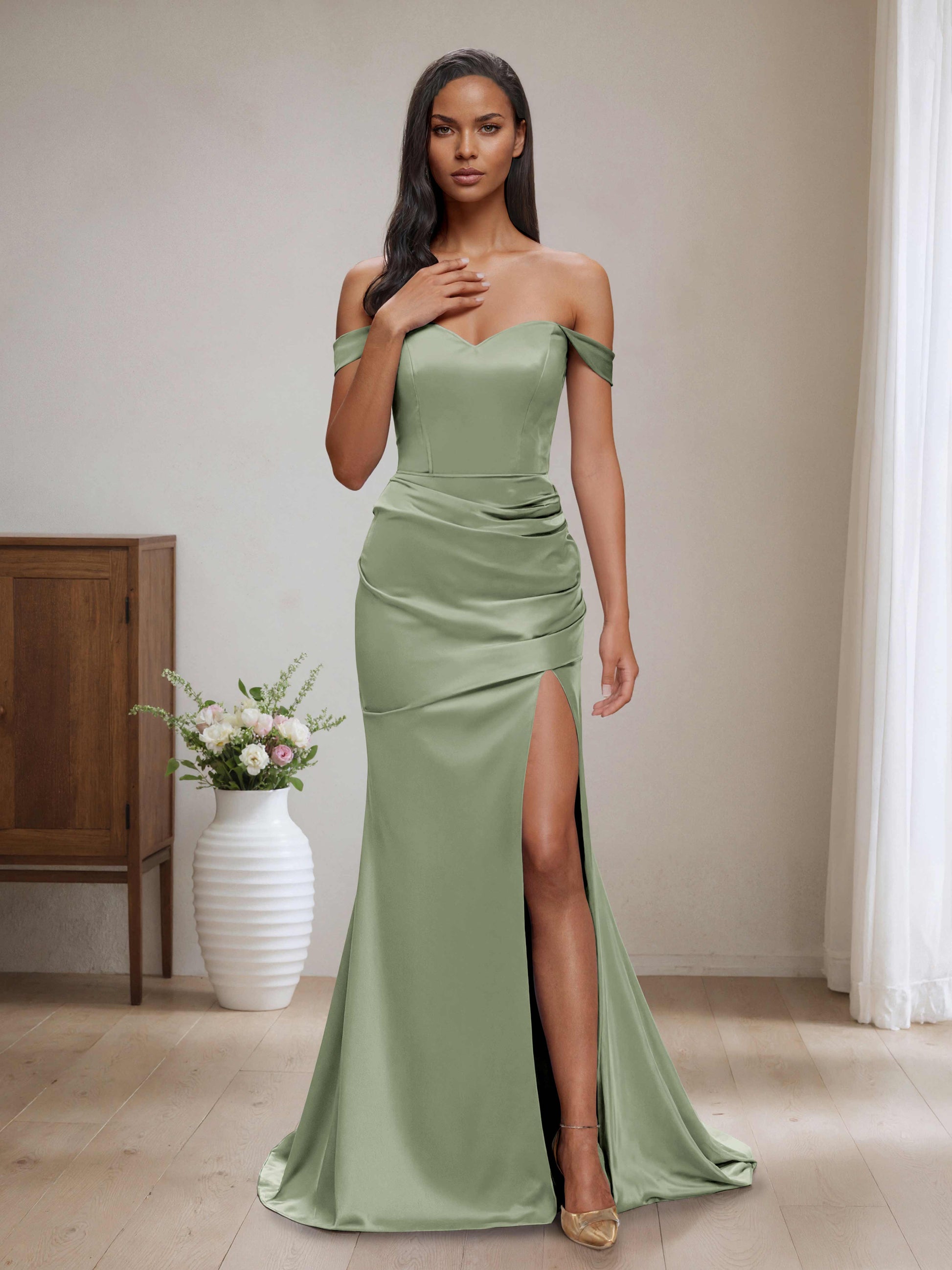 Elaine Sexy Off-the-Shoulder Long Satin Bridesmaid Dresses Cathnina Elaine Sexy Off-the-Shoulder Long Satin Bridesmaid Dresses Cathnina