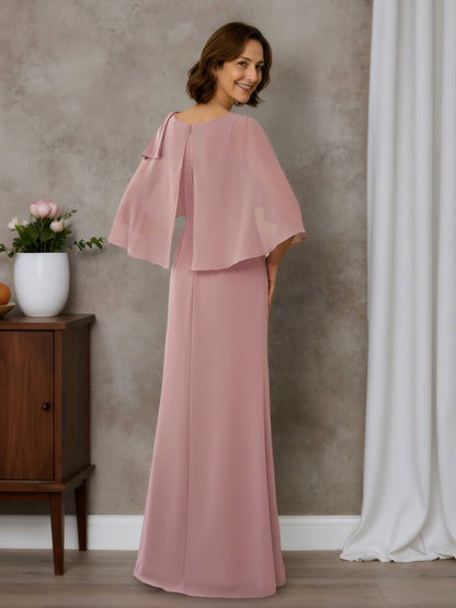 Elaran Eleganat A-line Scoop Half Sleeves Floor-Length Chiffon Mother of the Bride Dresses with Bow