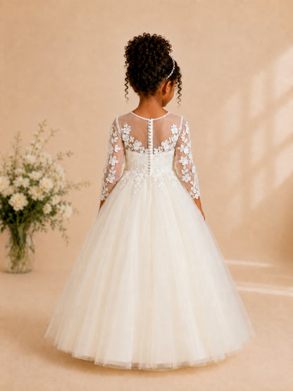 Elegant A‑Line Scoop Tulle Flower Girl Dresses with Lace Appliques