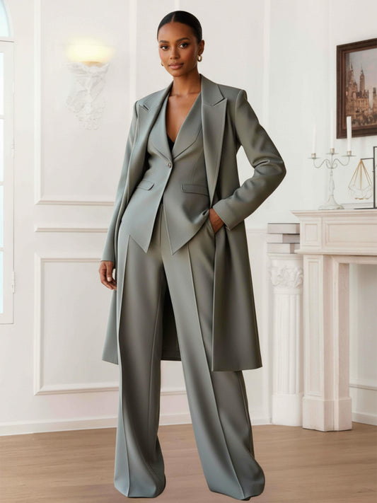 Elegant Peak Lapel  Women's 3 Pieces Casual Blazer and Pants Set