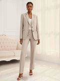 Elegant Single-Breasted Women's Notched Lapel 2 Pieces Pantsuit Set