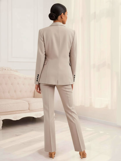 Elegant Single-Breasted Women's Notched Lapel 2 Pieces Pantsuit Set